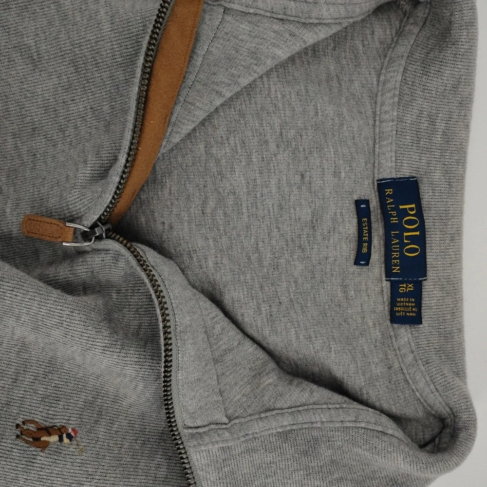 Polo Ralph Lauren Sweater Mens XL Grey Cotton 1/4 Zip Pullover Estate Rib